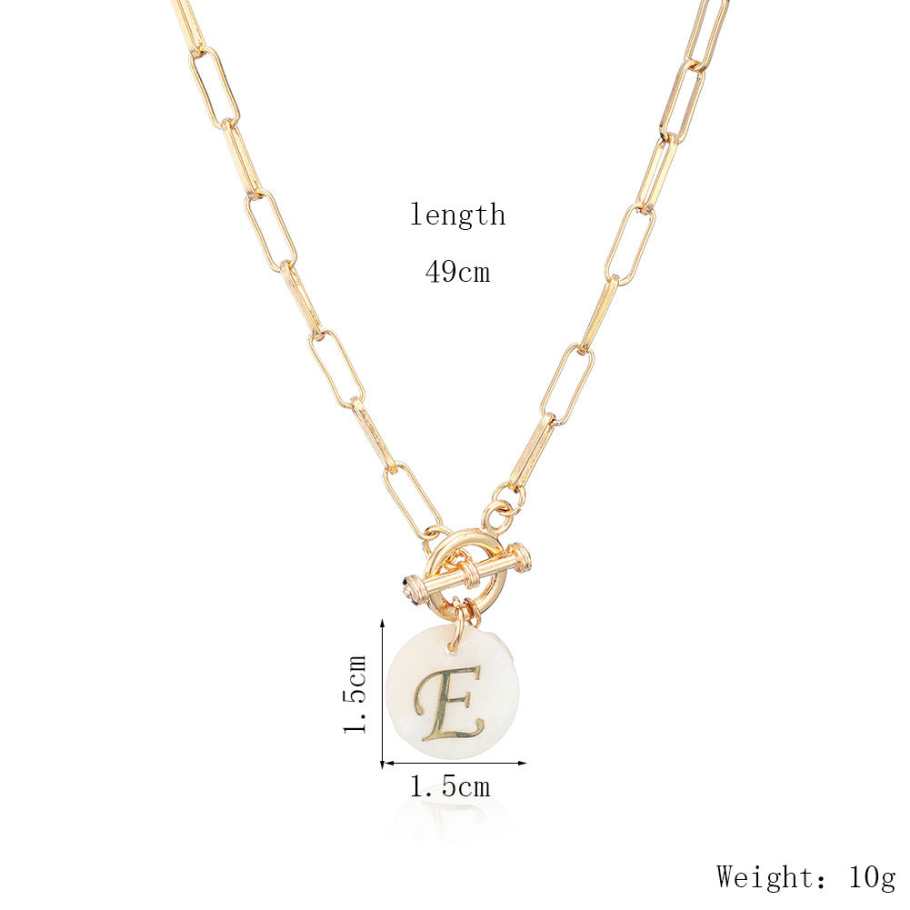 Toggle Clasp Capital Letter Initial Necklaces A-Z Alphabet Sea Shell Round Pendants Necklace Gold Thick Chain OT Buckle Collar