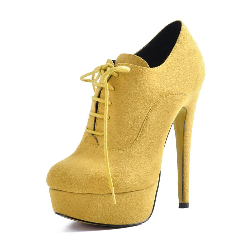 Onlymaker Women Platform Sexy High Heel Ankle Boots Lace Up Stiletto Comfortable Party Flock Booties Plus Size Handmade Shoes