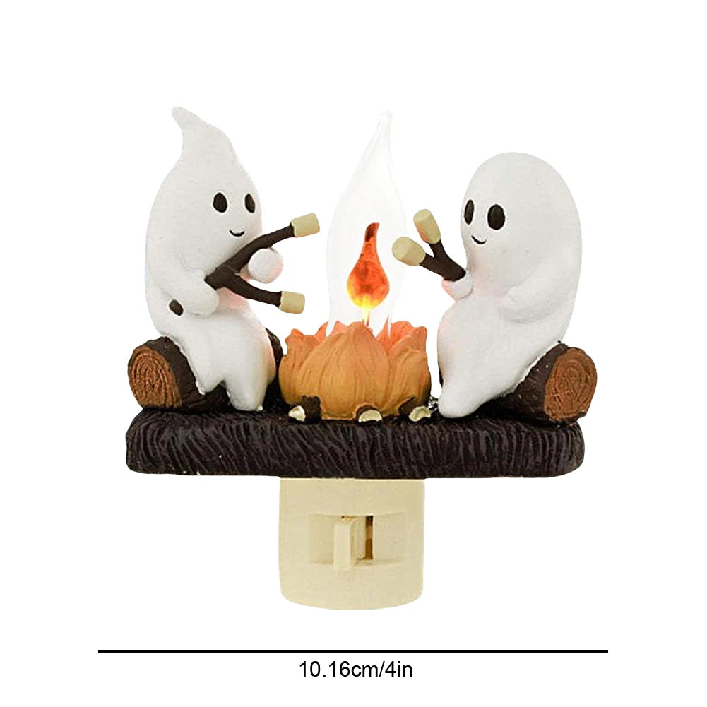 Ghost Night Light Campfire Flickering Flicker Lantern 3D Small Electric Faux Lantern LED Nightlight With Flame Halloween Decor