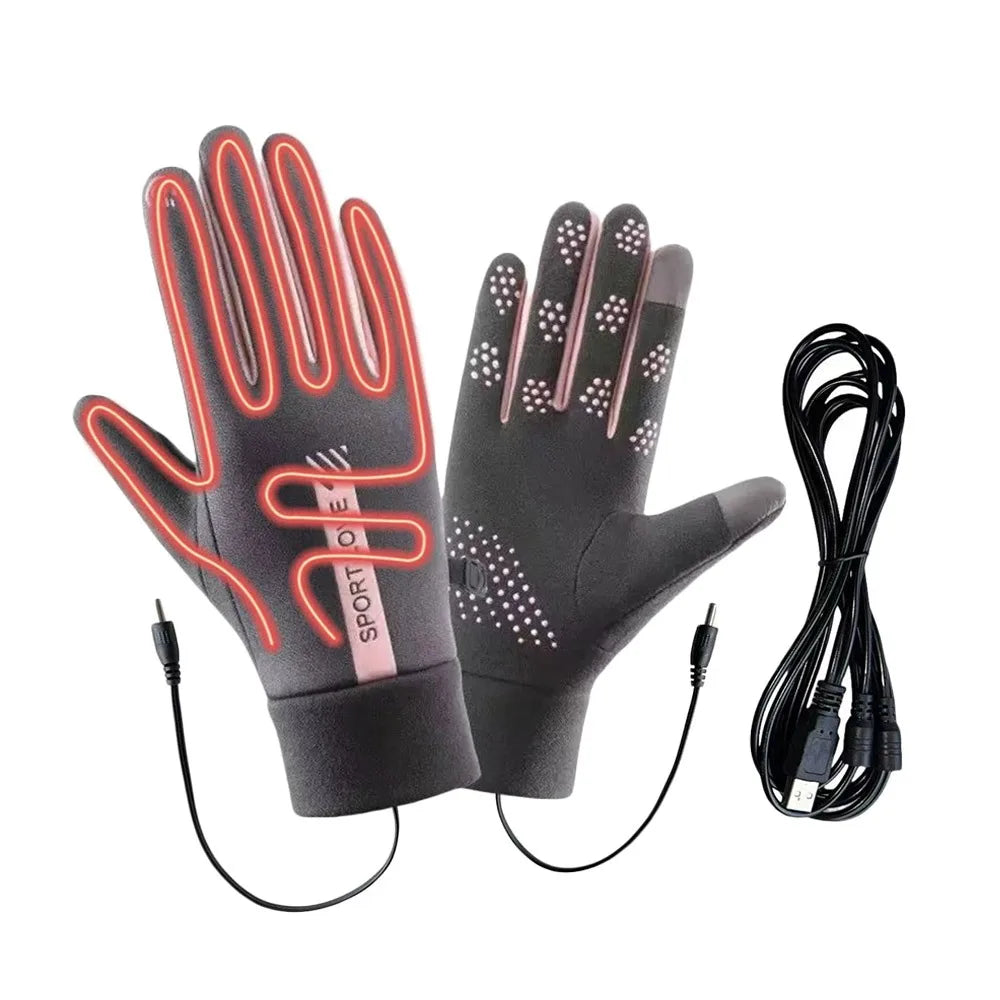 Creative Winter USB Heated Gloves Waterproof Non-Slip Rechargeable Gloves Adjustable Warm Touchscreen Gloves