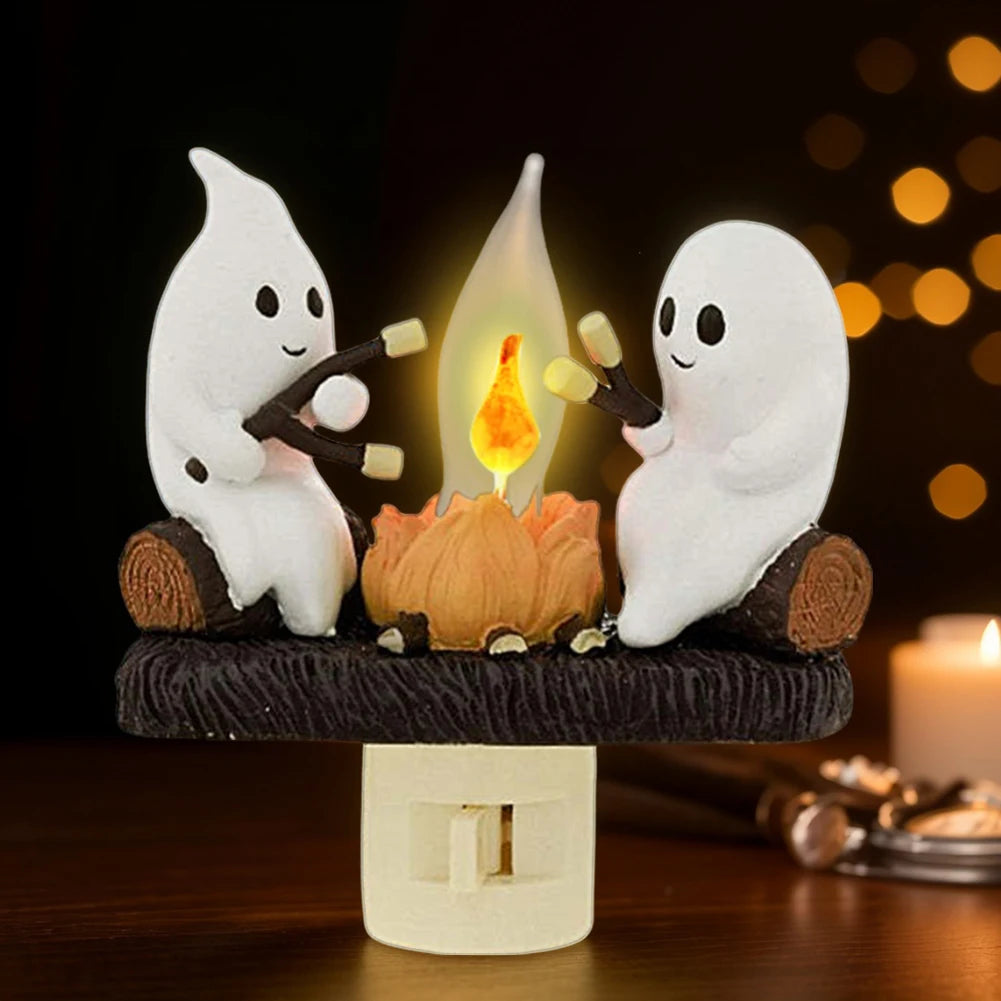 Ghost Night Light Campfire Flickering Flicker Lantern 3D Small Electric Faux Lantern LED Nightlight With Flame Halloween Decor