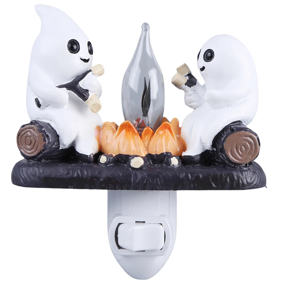 Ghost Night Light Campfire Flickering Flicker Lantern 3D Small Electric Faux Lantern LED Nightlight With Flame Halloween Decor