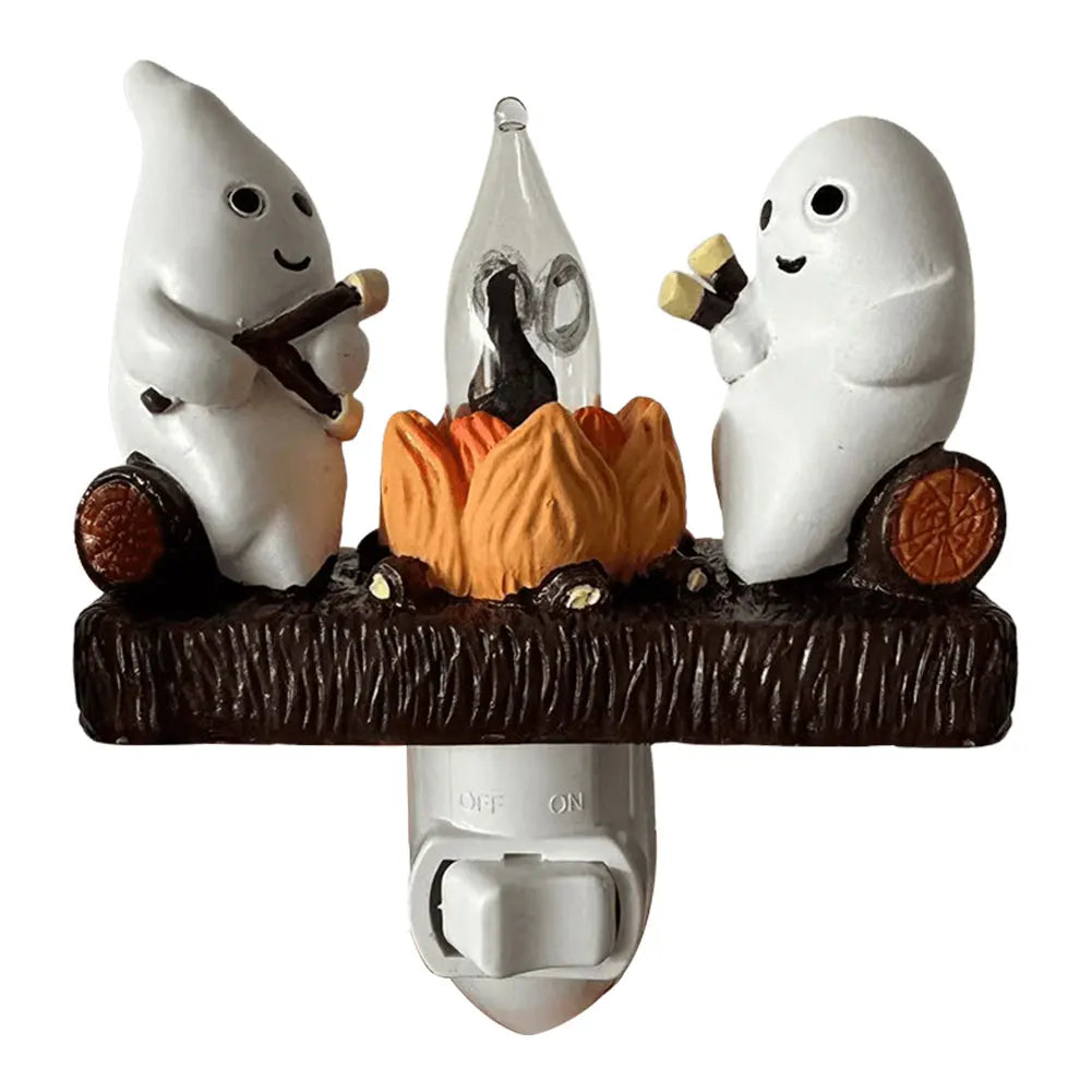 Ghost Night Light Campfire Flickering Flicker Lantern 3D Small Electric Faux Lantern LED Nightlight With Flame Halloween Decor