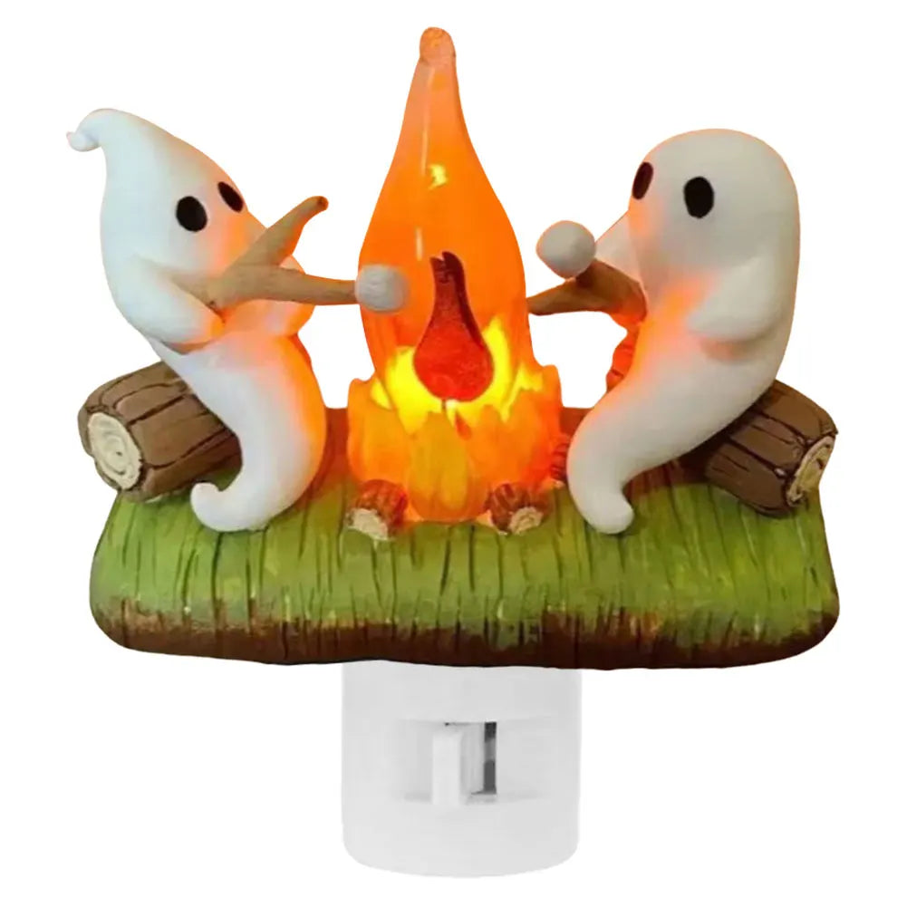 Ghost Night Light Campfire Flickering Flicker Lantern 3D Small Electric Faux Lantern LED Nightlight With Flame Halloween Decor