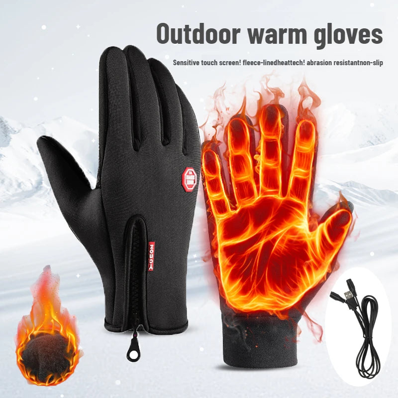 Polyester USB Heated Gloves Waterproof Reusable Rechargeable Gloves Non-Slip Adjustable Touchscreen Gloves& Mittens for Winter