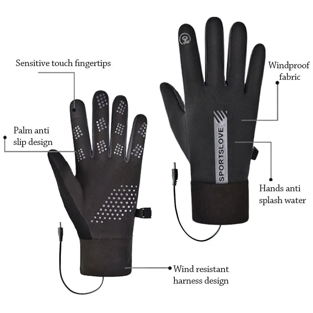 Creative Winter USB Heated Gloves Waterproof Non-Slip Rechargeable Gloves Adjustable Warm Touchscreen Gloves