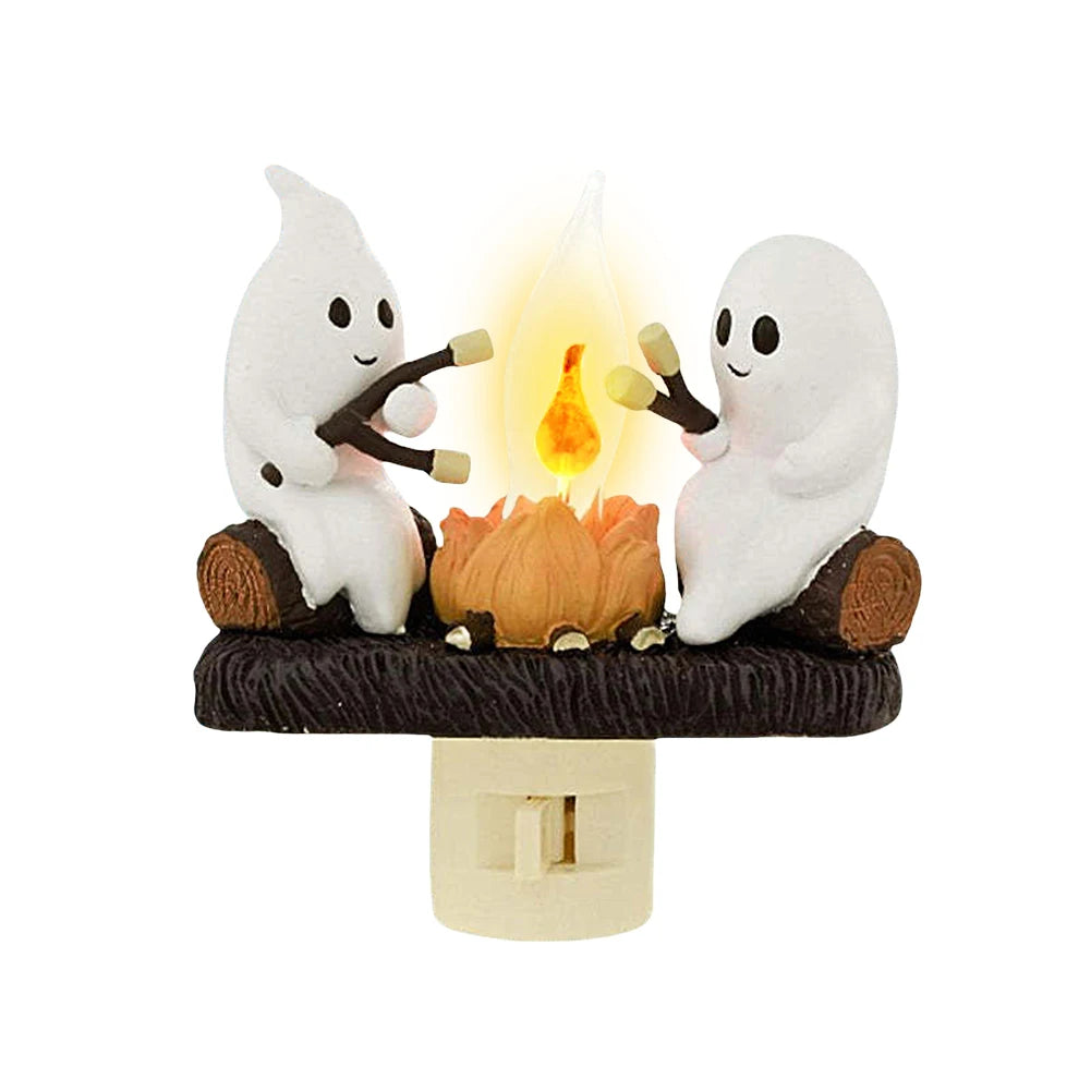 Ghost Night Light Campfire Flickering Flicker Lantern 3D Small Electric Faux Lantern LED Nightlight With Flame Halloween Decor