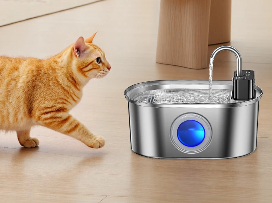 ROJECO 3.2L Stainless Steel Cat Water Fountain Wireless Sensor Smart Automatic Dog Water Dispenser Drinking Fountain 4000mAh