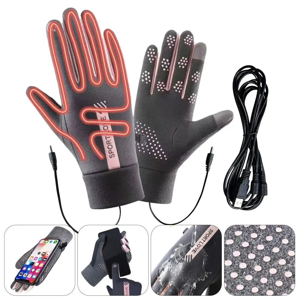 Creative Winter USB Heated Gloves Waterproof Non-Slip Rechargeable Gloves Adjustable Warm Touchscreen Gloves