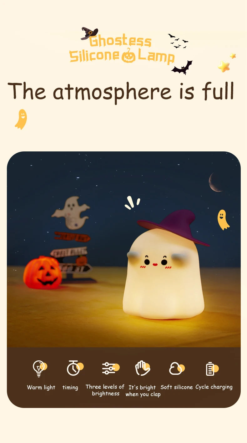 Halloween Led Night Light Silicone Table Lamp Mushroom Pumpkin Ghost Cute Cartoon Kid Birthday Gifts Nursery Bedroom Nightlight