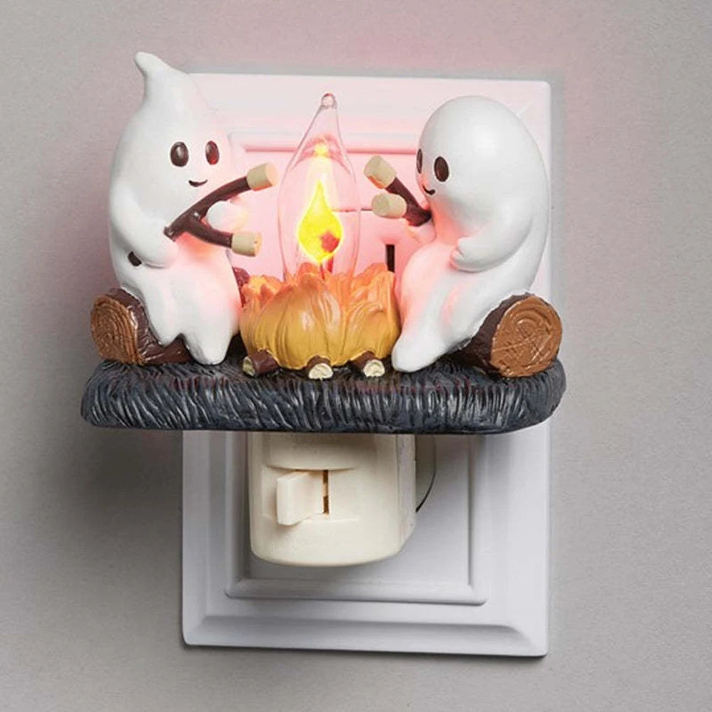 Ghost Night Light Campfire Flickering Flicker Lantern 3D Small Electric Faux Lantern LED Nightlight With Flame Halloween Decor