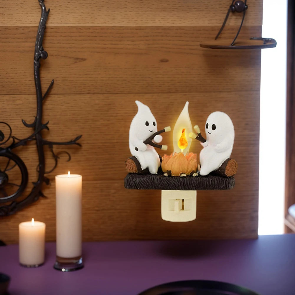 Ghost Night Light Campfire Flickering Flicker Lantern 3D Small Electric Faux Lantern LED Nightlight With Flame Halloween Decor