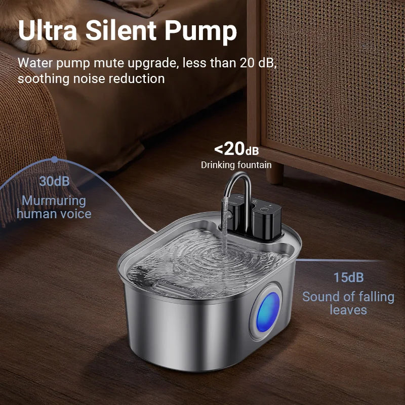 ROJECO 3.2L Stainless Steel Cat Water Fountain Wireless Sensor Smart Automatic Dog Water Dispenser Drinking Fountain 4000mAh