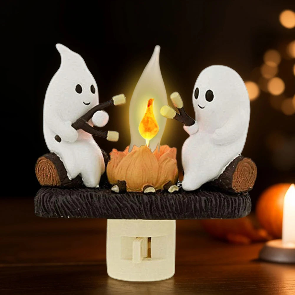 Ghost Night Light Campfire Flickering Flicker Lantern 3D Small Electric Faux Lantern LED Nightlight With Flame Halloween Decor