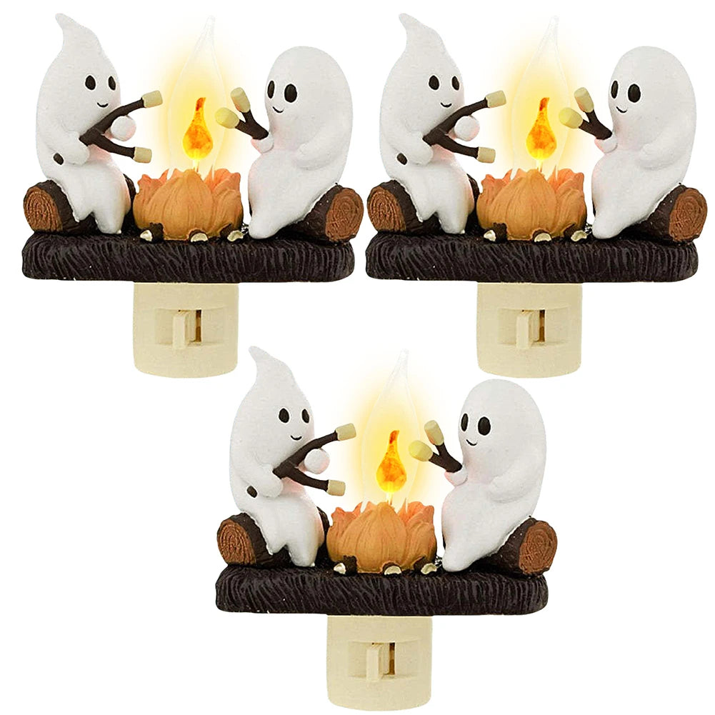 Ghost Night Light Campfire Flickering Flicker Lantern 3D Small Electric Faux Lantern LED Nightlight With Flame Halloween Decor