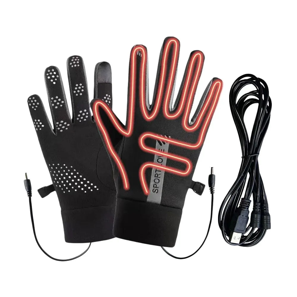 Creative Winter USB Heated Gloves Waterproof Non-Slip Rechargeable Gloves Adjustable Warm Touchscreen Gloves