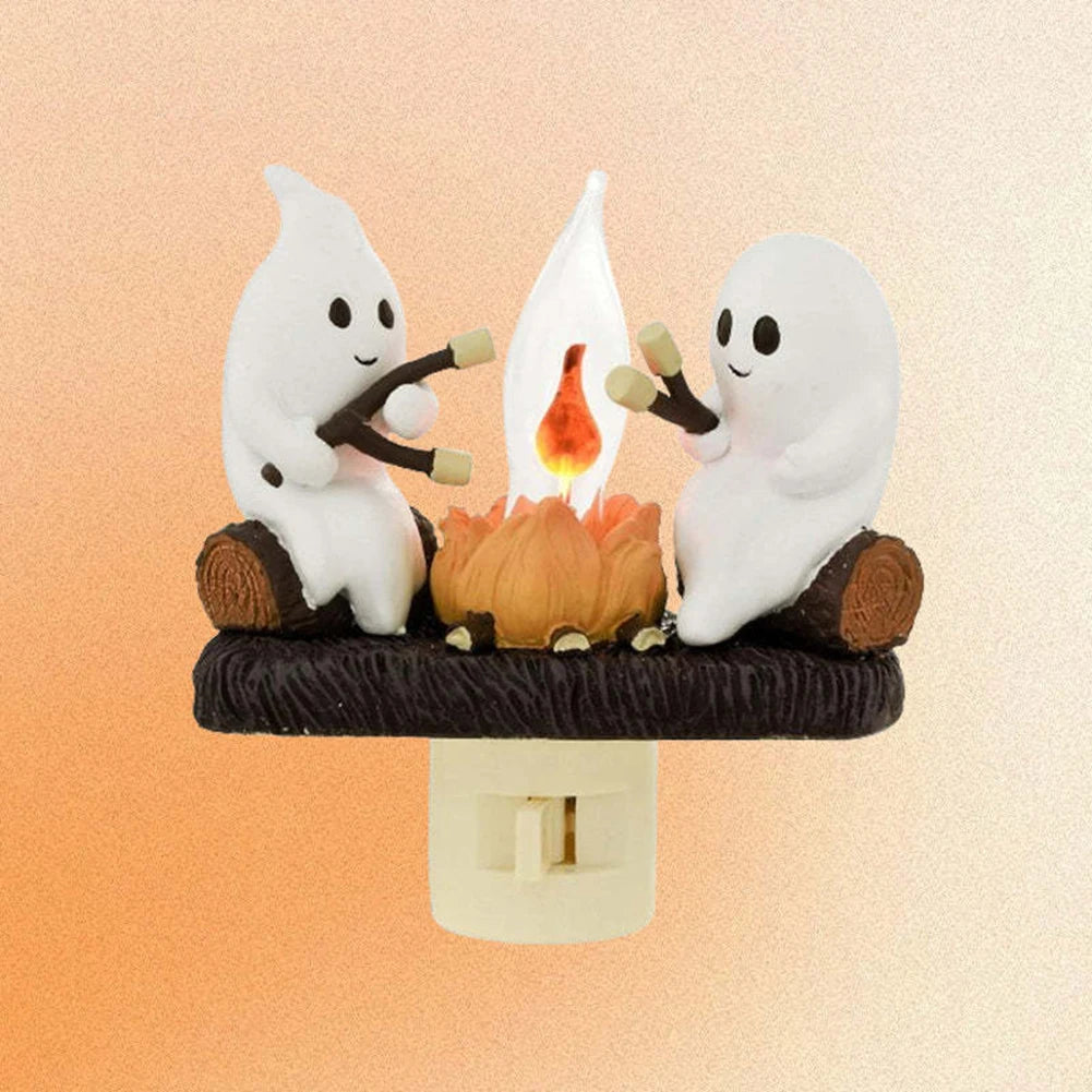 Ghost Night Light Campfire Flickering Flicker Lantern 3D Small Electric Faux Lantern LED Nightlight With Flame Halloween Decor