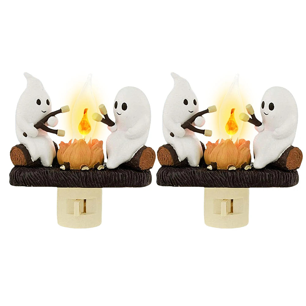 Ghost Night Light Campfire Flickering Flicker Lantern 3D Small Electric Faux Lantern LED Nightlight With Flame Halloween Decor