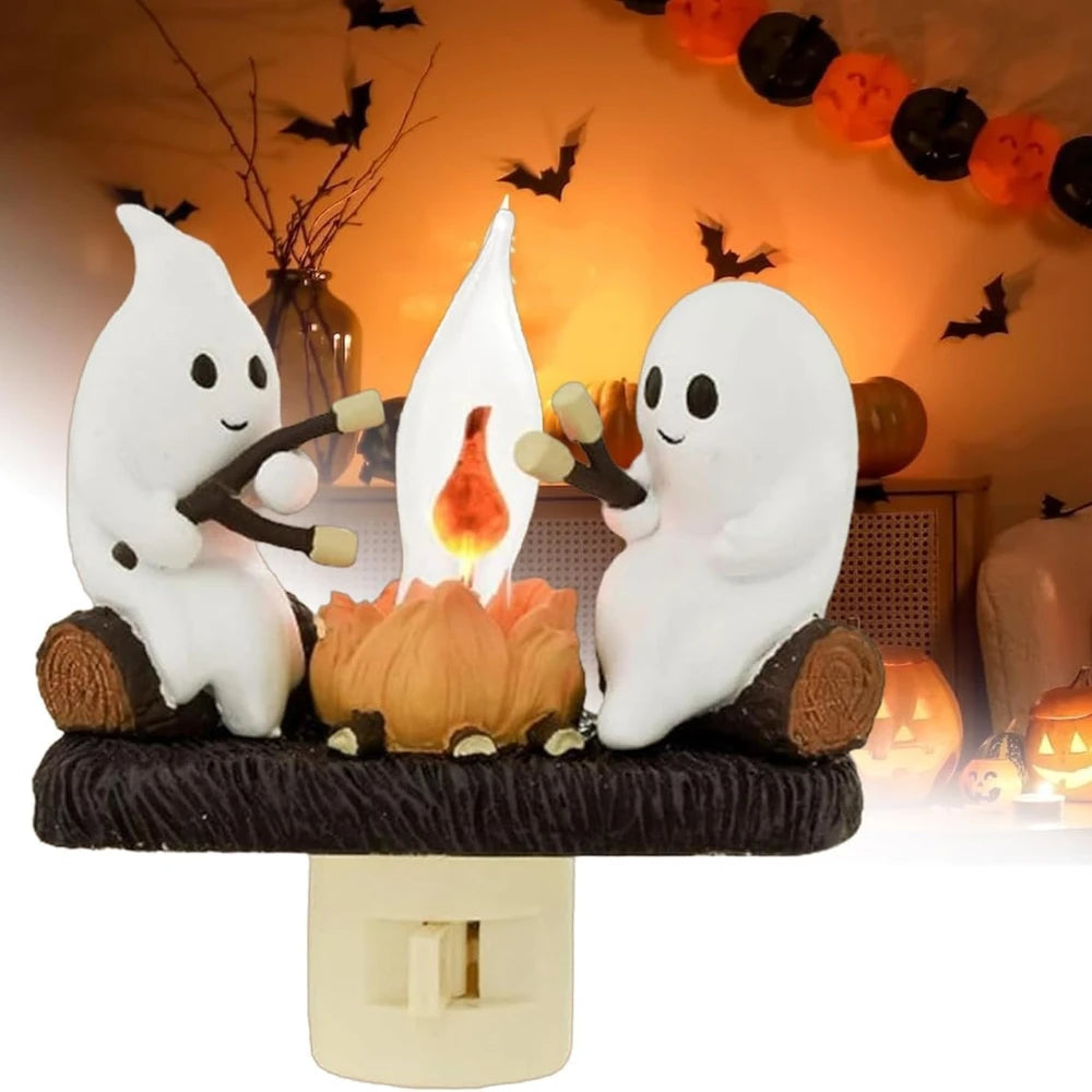 Ghost Campfire Flickering Night Light Halloween Decor LED Flame Effect Spooky Indoor/Outdoor Ambient Lighting USB Powered