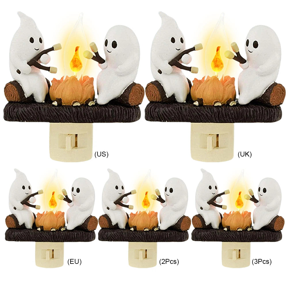 Ghost Night Light Campfire Flickering Flicker Lantern 3D Small Electric Faux Lantern LED Nightlight With Flame Halloween Decor